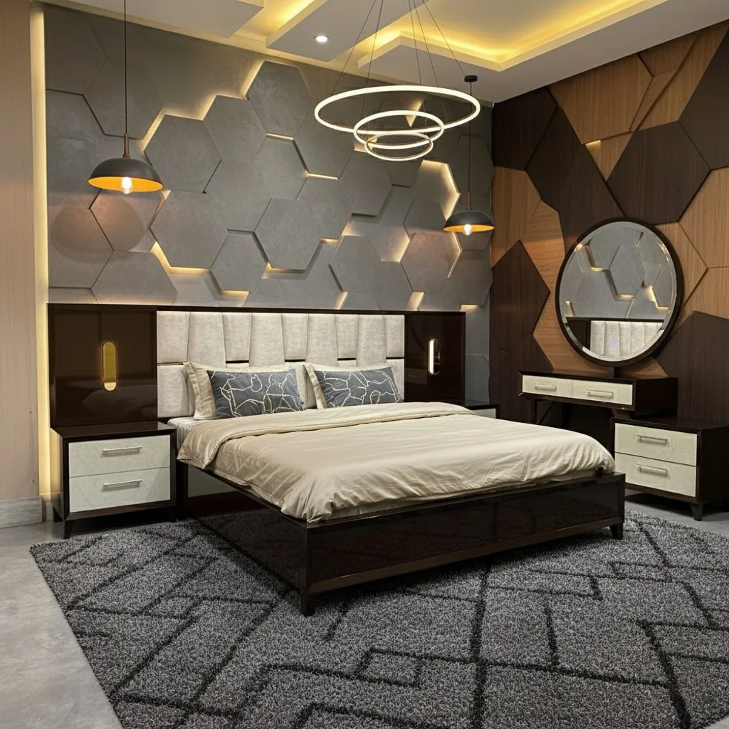 Natural polished platform bed with spacious storage drawers and refined minimalist design for practical bedrooms